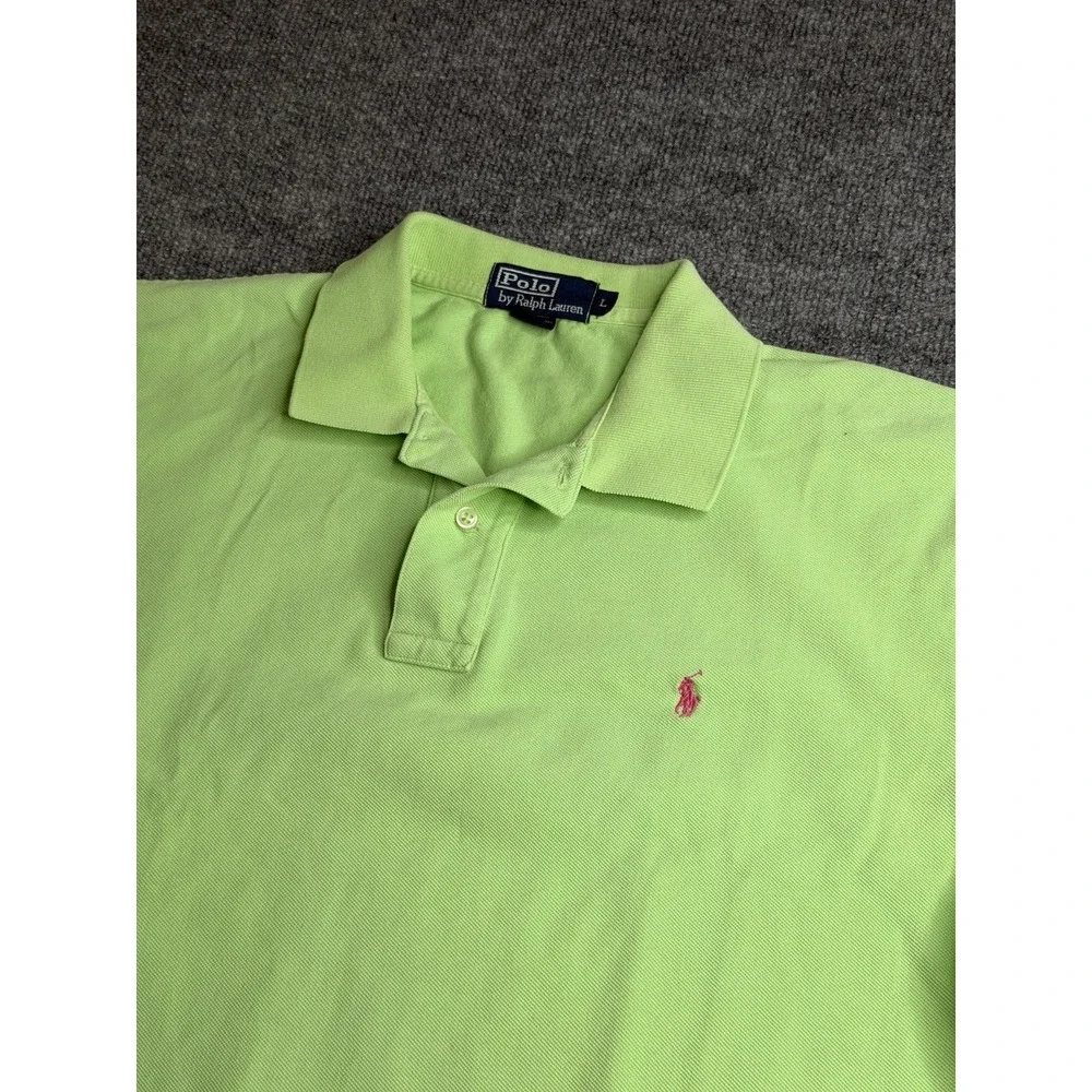 Polo Ralph Lauren Polo Men's Large Green Made in USA‎ Pink Pony 90s Vintage